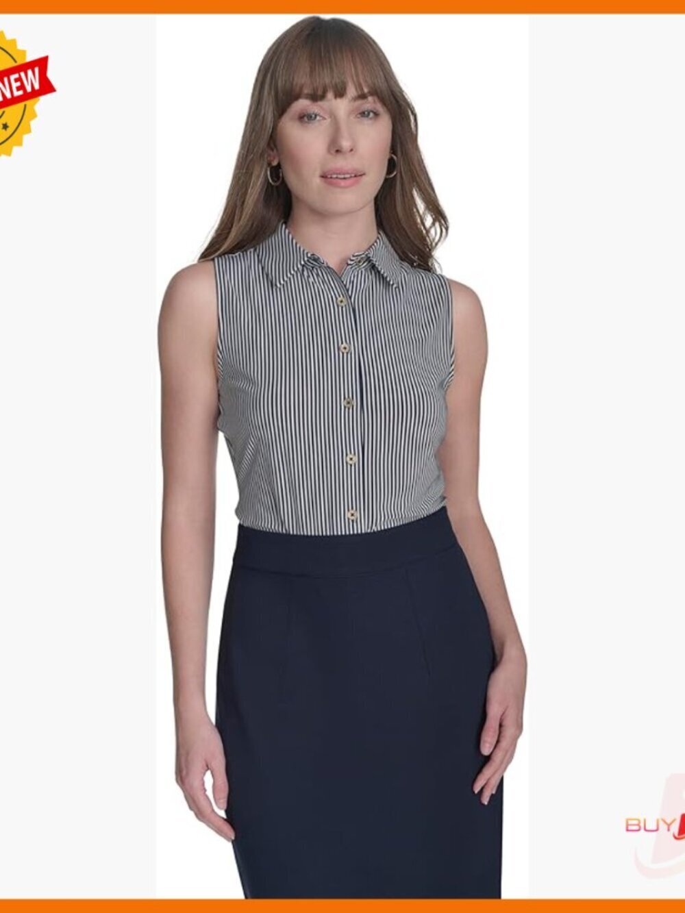 Sleeveless Plaid Button Down Shirt, Regular Fit, Polyester Blend